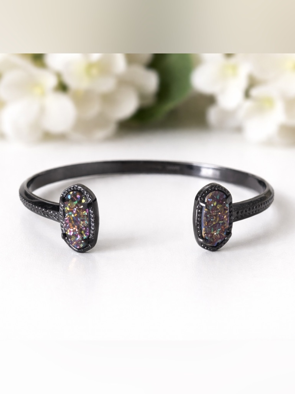 Kendra Scott Elton Cuff Bracelet ~ Gunmetal & Multicolor Drusy